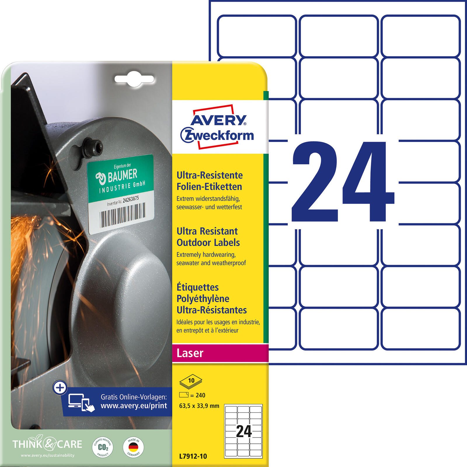 AVERY Zweckform resistente Folienetiketten 63,5 x 33,9 mm L7912-10
