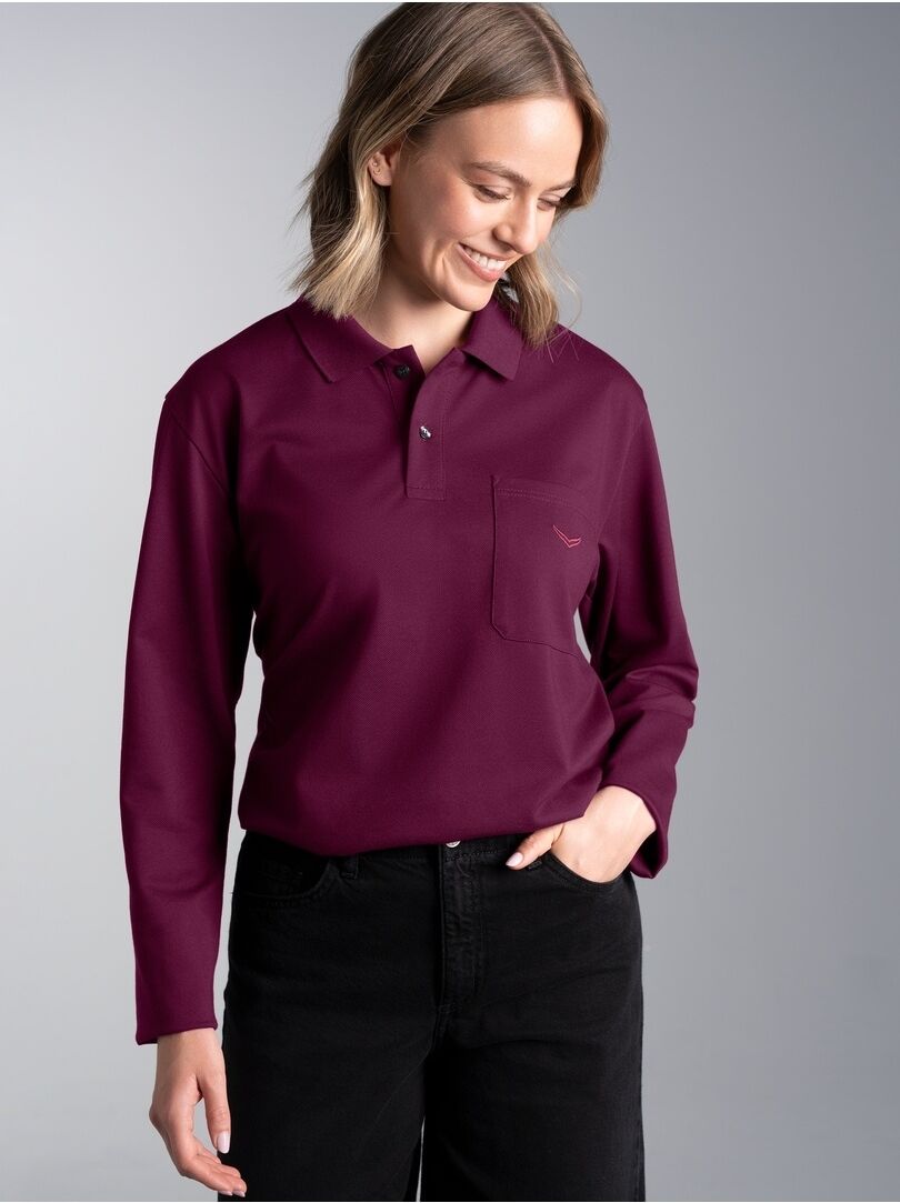 Poloshirt TRIGEMA "TRIGEMA Poloshirt mit Brusttasche", Damen, Gr. M, rot (sangria), Piqué, 100% Baumwolle, Basic, ohne Ausschnitt, Shirts Poloshirt sangria M