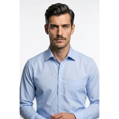 Langarmhemd OLYMP "Luxor", Herren, Gr. 39, N-Gr, bleu, Web, Obermaterial: 100% Baumwolle, comfort fit, 2-Knopf-Manschette, Hemden, comfort fit, Businesshemd, New-Kentkragen, bügelfrei