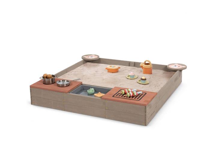 Muddy Buddy Sandkasten Muddy Buddy, Grau, Rosa, Holz, 120x20x120 cm, EN 71, FSC 100%, mit Holzschutz vorbehandelt, Freizeit & Co, Gartenspielzeug, Sandkästen