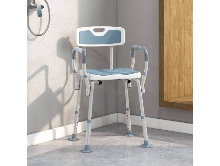 HOMCOM Tabouret Douche Hauteur Réglable Ergonomique Blanc Bleu