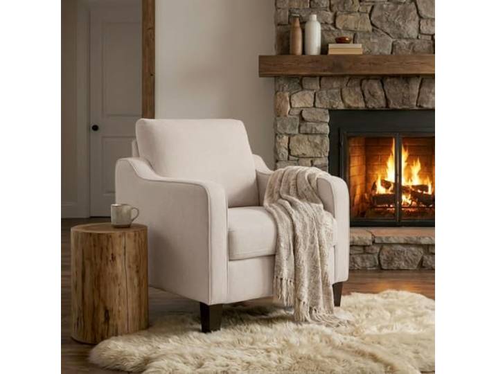XH.Easy Go Sessel Wohnzimmer, Modern Ohrensessel mit Armlehnen Dickem Kissen,Polsterter Leinenstoff-Single-Sofa für kleine Räume, Bequemer Sessel Schlafzimmer, Wohnung, Beige