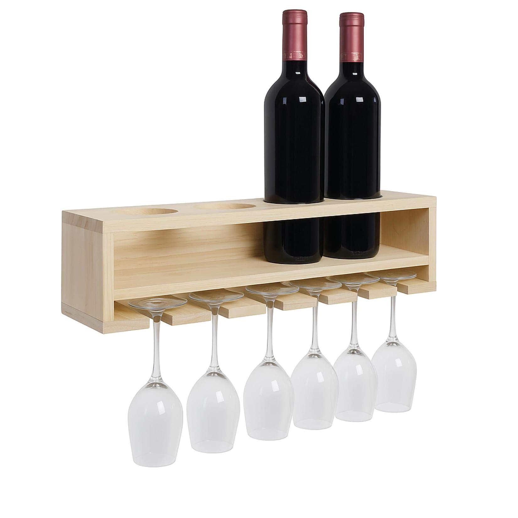 Weinregal MCWP21, Glas-/Flaschenhalter Wandbar Regal für 4 Flaschen/6 Gläser Holz MVG-zertifiziert 12x48x12cm ~ natur