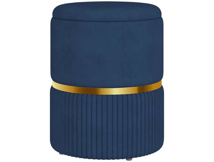 Pouf coffre intégré design velours côtelé acier brossé doré bleu
