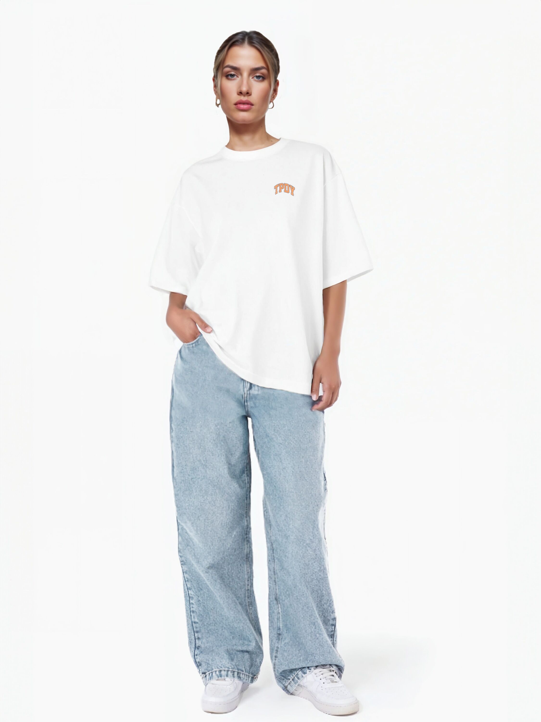 Oversize-Shirt TRUEPRODIGY "Arin F Logo Print Oversized Rundhals", Damen, Gr. XXL, weiß, Obermaterial: 100% Baumwolle CO., Rundhals, Shirts Oversize-Shirt