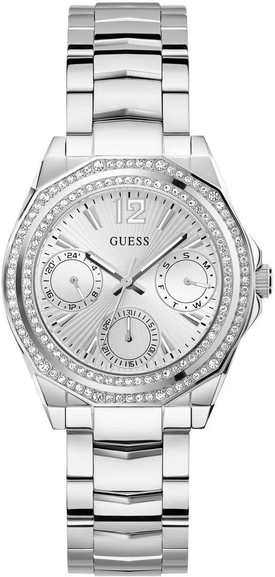 Multifunktionsuhr GUESS "RITZY", silber (silberfarben, silberfarben), Armbanduhren, Damen, silberfarben, Multifunktionsuhr, Armbanduhr, Quarzuhr, Damenuhr