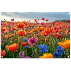 GARTENPOSTER Blumen - Mohnblumen - Farbenfroh - Natur Gartendeko 90x60 cm