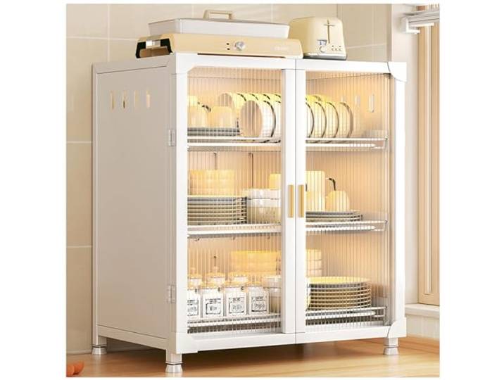 Doorhighpeak Küchen-Pantry-Sideboard-Arbeitsplatten-Organizer, Freistehender Aufsatzschrank für Gewürzgewürzflaschen/Teller/Schüssel/Konsolen-Esszimmerschrank, Schrank Geschirrtrockengestell