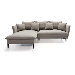 ECKSOFA SOLE Braun Plüsch-Stoff mit Schlaffunktion