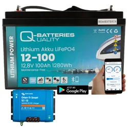 Q-Batteries Lithium Akku 12-100 12,8V 100Ah 1280Wh LiFePO4 Batterie mit Victron Orion Ladegerät
