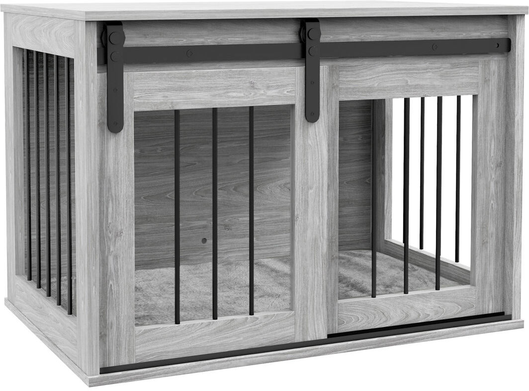 PawHut Dog Crate Furniture with Removable Cushion for Medium Dogs - Grey Gray Medium (20-50lbs)