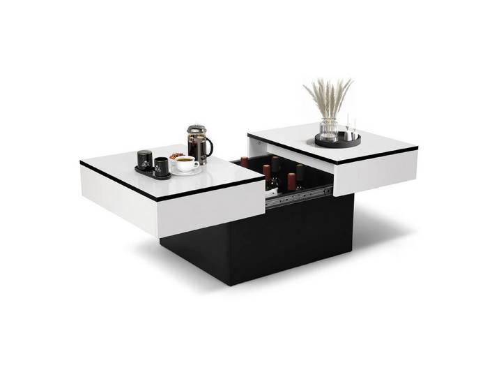 VOWNER Couchtisch Hochglanz-Sofatisch mit 2 Stauräumen, Beistelltisch, Wohnzimmertisch, mit Schiebefunktion, modern und ausziehbar