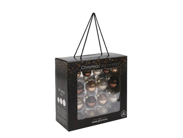 Weihnachtskugel Set Glas 34-teilig braun/gold