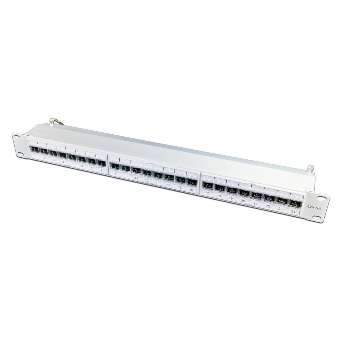 Wirewin 24-Port 19/" KAT6A Patch Panel, geschirmt, LSA+, Hellgrau Patch Panele (DVP-WW-K6A 24)