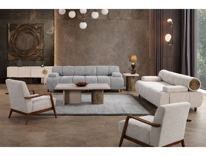 Xlmoebel Sofa Elegantes weiß-graues Wohnzimmer-Set mit 4 Teilen und Sesseln, Wohnzimmer-Set 4 Teile, Made in Europa