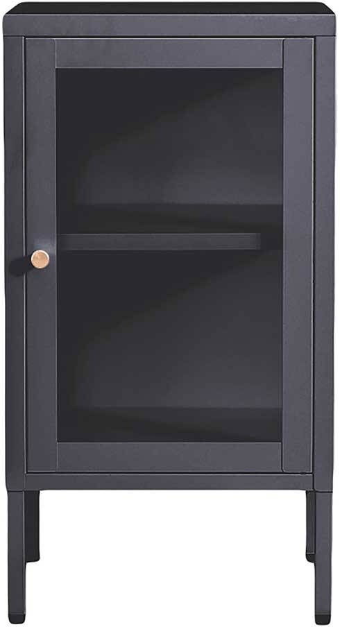 Pharao24.de Schmaler Metall Vitrinenschrank in Dunkelgrau 70 cm hoch
