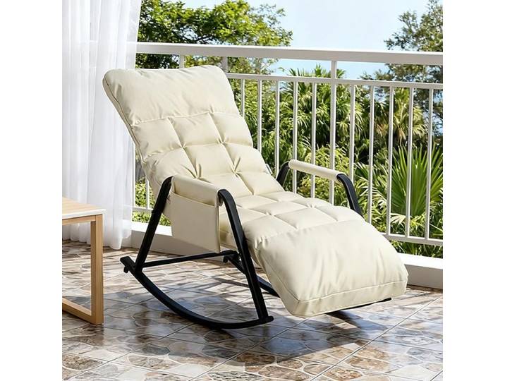 Fauteuil à bascule - Version mise à jour étendue - Dossier inclinable 160° (5 positions) - Simili cuir & métal - Support 160 kg