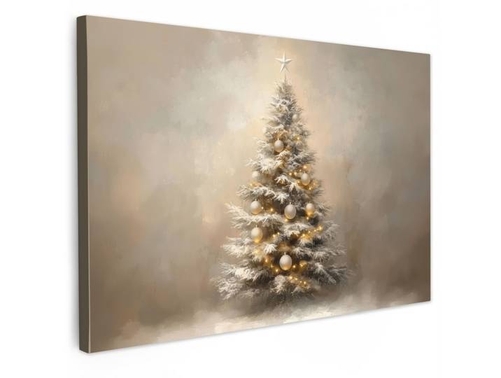 LEINWANDBILD Weihnachten - Weihnachtsbaum - Schnee - Kunst Gemälde 60x40 cm