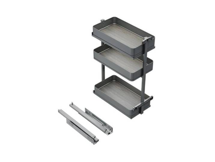 -Emuca Chariot extractible Harmony avec fermeture à amortie Module largeur 300mm hauteur 800mm Acier et Bois Gris anthracite