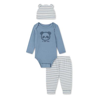Strampler, Jäckchen & Mütze HUGGIES BABYWEAR "HUGB BODYSUIT PANT SET + ATTAC", Mädchen, Gr. 3 (68), blau (huggies blau shadow), Jersey, Obermaterial: 100% Baumwolle, gestreift, unifarben, KOB Set-Artikel