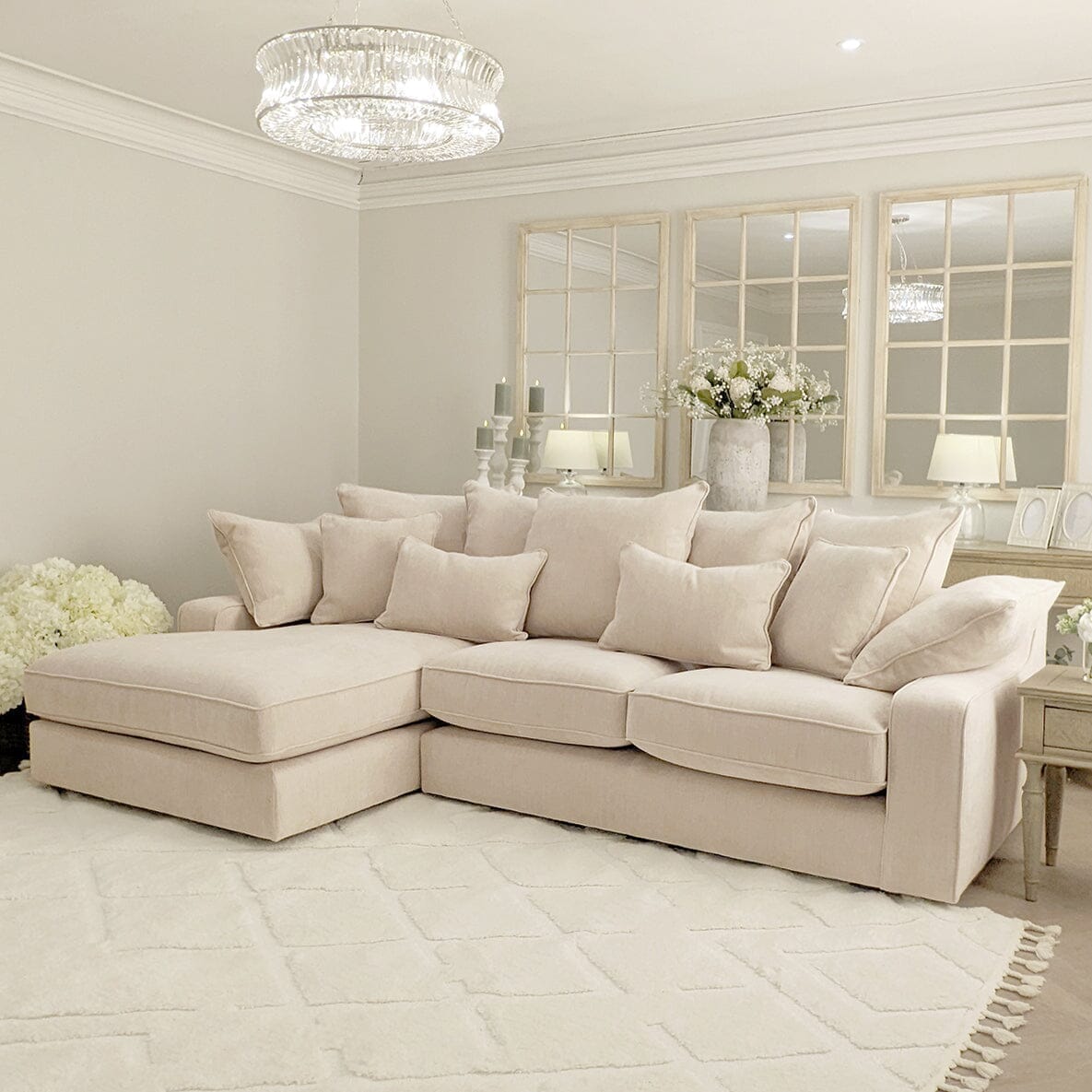 Victoria Beige Textured Pillow Back Medium Left Hand Facing Chaise End Sofa