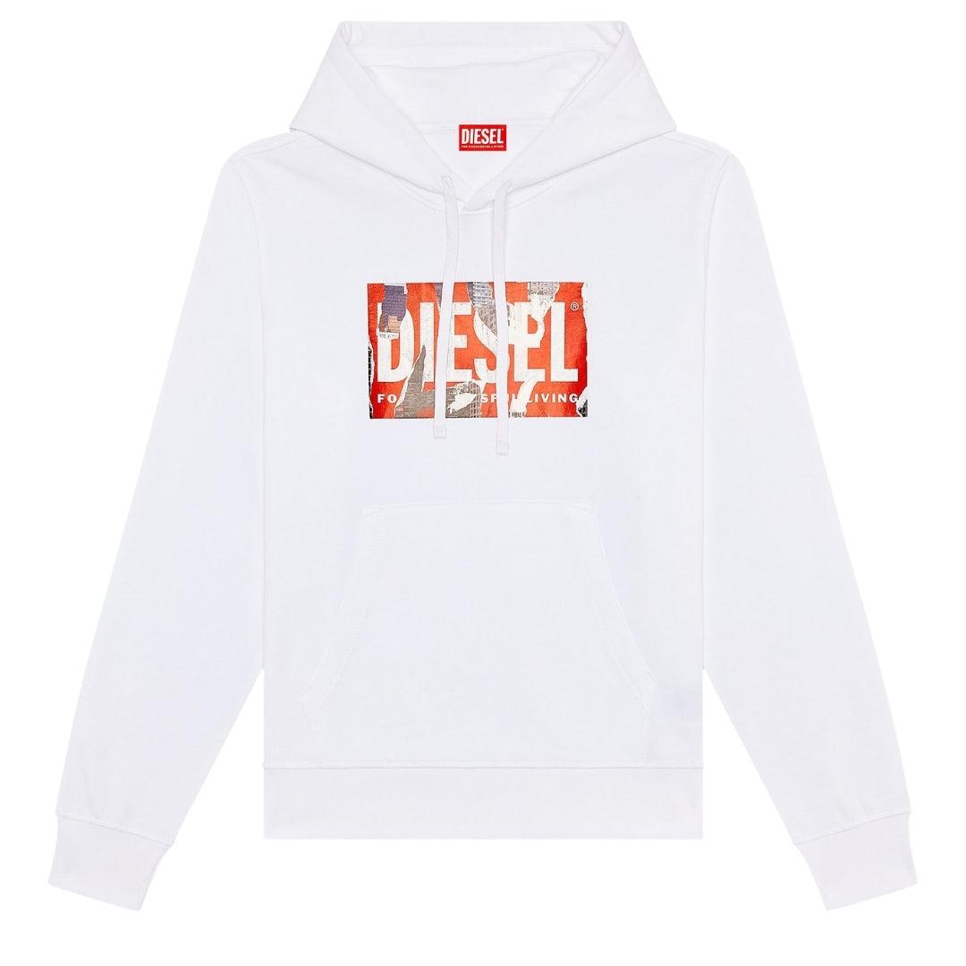 Weißer Kapuzenpullover mit zerrissenem Logo von Diesel