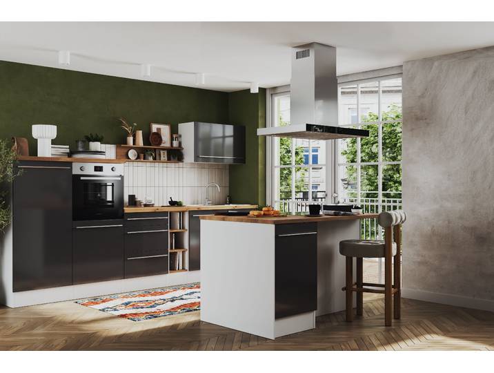 Cuisine îlot Gabriel B 320cm Gris/Gris brillant