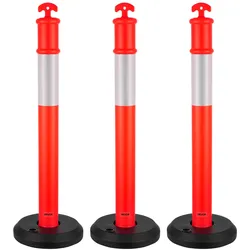 VEVOR Verkehrsleitpfosten Leitpfosten 3 Stk. (114 cm) mit befüllbarem Sockel & Reflektorstreifen, Warnpfosten für Baustellen, Parkplätze, Absperrpfosten zur Steuerung von Menschenmengen, rot
