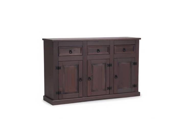 New Mexico Buffet avec 3 tiroirs et 3 portes largeur 132 cm hauteur 84 cm teinte/cire dans un style colonial.