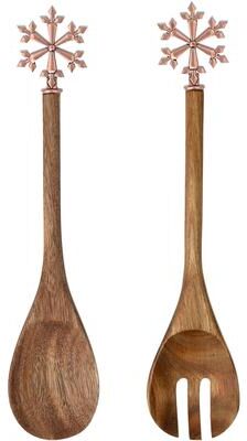 "Pavilion Snowflake Acacia 2 piece Utensil Set - 13"""