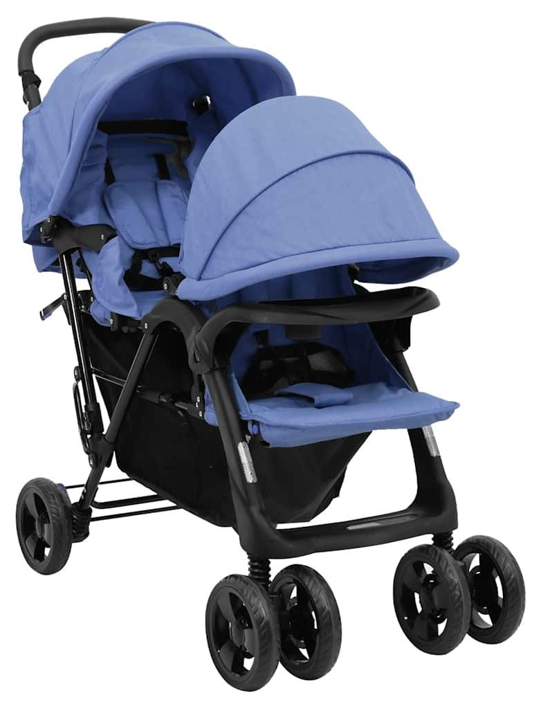 Tandem-Kinderwagen - Zwillinge-Kinderwagen - Doppelkinderwagen - Duo-Buggy - Kinderwagen für zwei Kinder - Stahl und Leinen