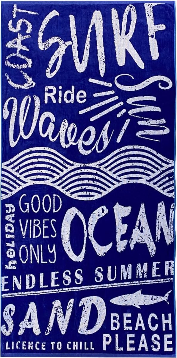 XXL Strandhanddoek Oceaanblauw - 100% Katoen, Velours - Breedte: 90 cm, Lengte: 180 cm