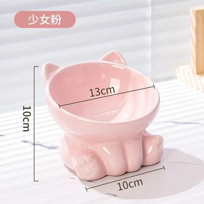 Inspired Living Ceramic Elevated Tilted Cat Bowl For Comfortable Feeding pink