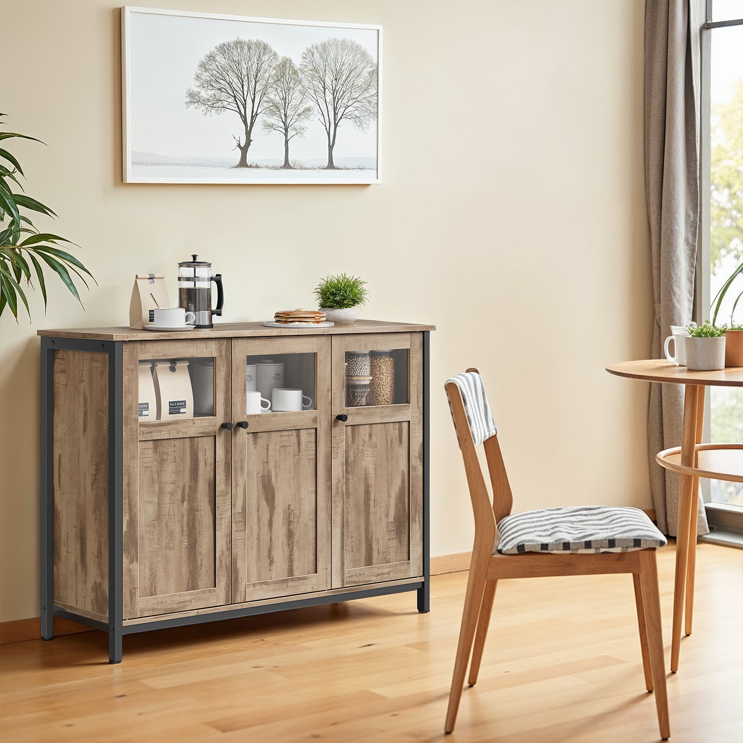 VASAGLE Sideboard mit Glastüren kamelbraun-tintenschwarz LSCB35099K02