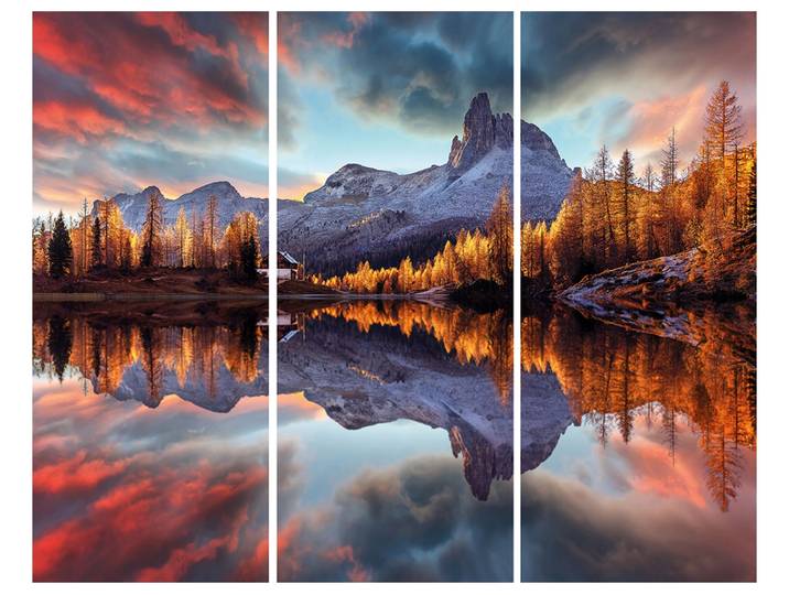 Acrylglasbild Spiegelnde Berge im Sonnenaufgang image LAND