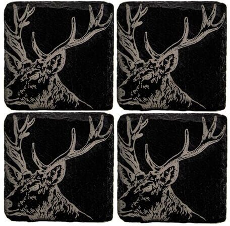 Selbrae House Just Slate Company Set of 4 Stag Slate Coasters