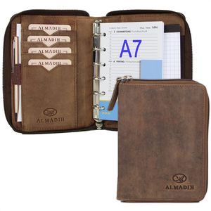 Almadih Systemplaner Organizer Kalender 2026, braun vintage, Echt Leder, A7