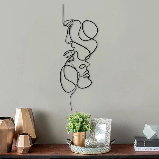 Unyqoos Metalen wandkunst minimalistisch draadsilhouet gezicht zwarte abstracte wanddecoratie 40 x 14 cm