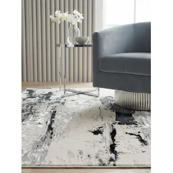 Teppich SARNTAL, abstrakt, aus Polyester, Silbergrau, 120 x 170 cm