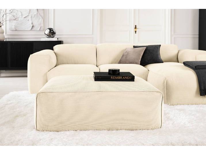 Polsterhocker 81 x 38 x 100cm Beige Cordstoff Snor: Beige