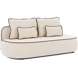 KINDERSOFA Vero im modernen und abgerundeten Design mit Schlaffunktion und Bettkasten aus Creme Plüschstoff mit brauner Paspel