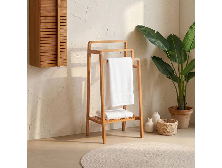 Porte serviettes de salle de bain en bois massif de teck - Devika