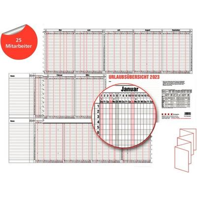 GÜSS Urlaubsübersicht, 15 Monate, für 25 Mitarbeiter, 97,4 x 31 cm, Spalte Resttage hinter jedem Monat