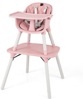 Costway 4-in-1 Baby Convertible Toddler Table Chair Set with PU Cushion-Pink