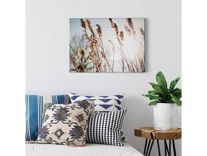 A.S. Création WTD Toile décorative sur châssis Motif herbe de la pampa Beige Bleu 70 x 50 cm Format paysage