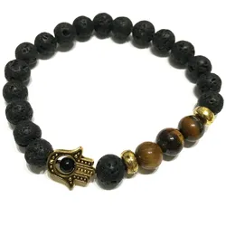 Lava Stone Bracelet - Hamsa Tiger-eye