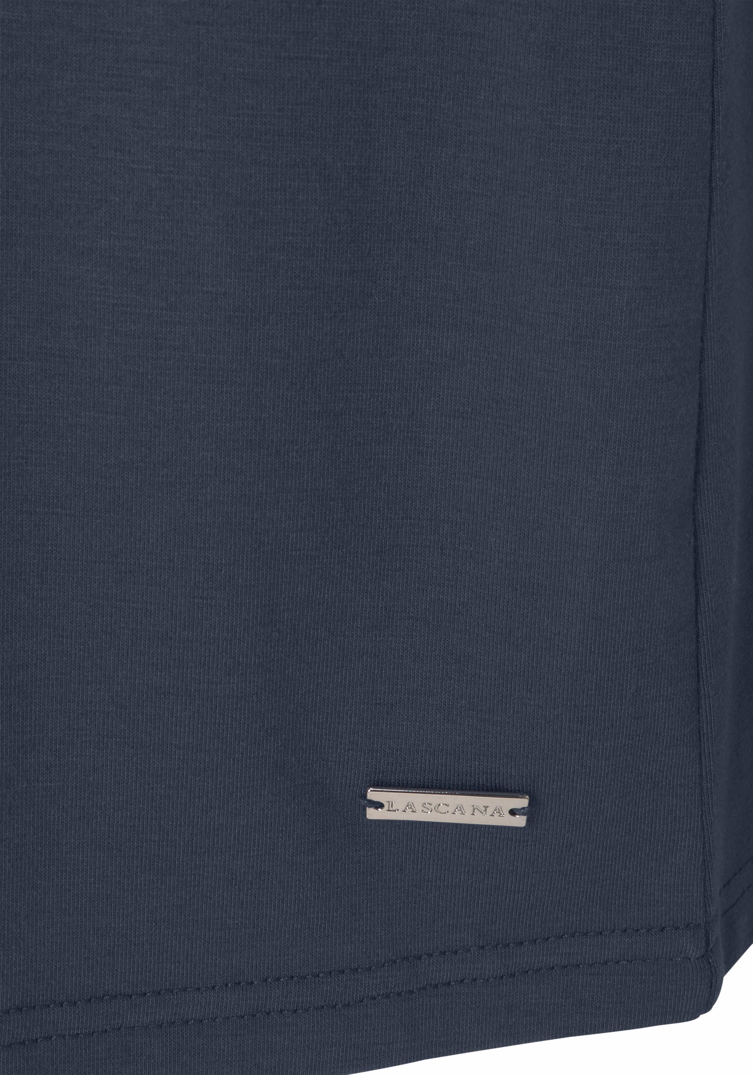 Kimono LASCANA, Damen, Gr. 36/38, blau, Jersey, unifarben, Kurzform, Hausmäntel Kimono, mit Spitze am Ärmelsaum blau 36/38