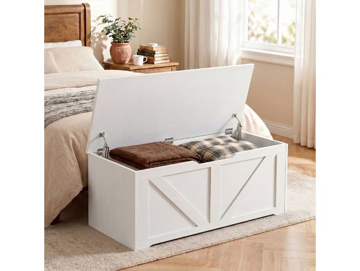 HOMCOM Coffre Rangement 100cm Blanc Effet Bois 2 Charnières Sécurité