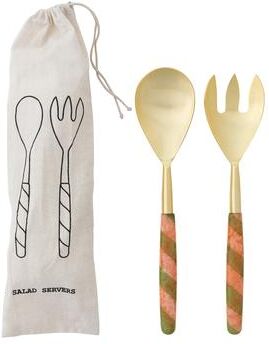Storied Home "Stainless Steel Salad Server Set with Marbled Resin Striped Handles - 11.0""L x 2.5""W x 0.75""H"