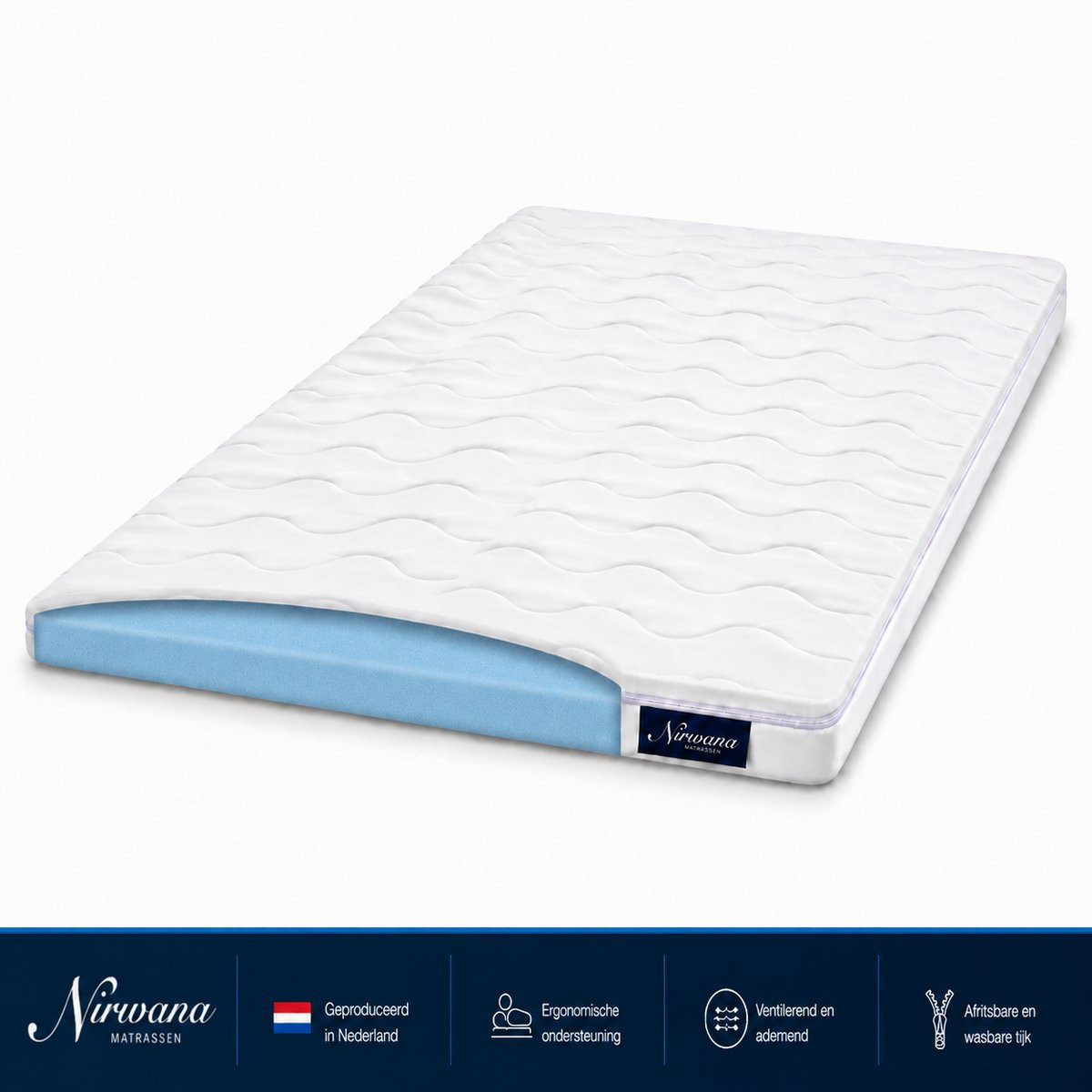 Nirwana Bedden Traagschuim topper 90x210 cm met afritsbare hoes, 6 cm dikte